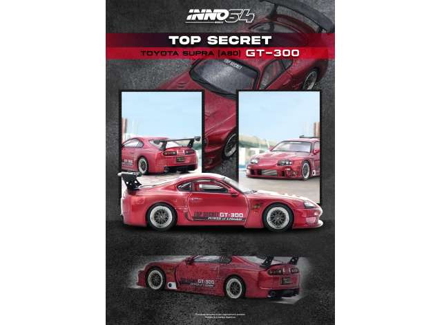 PRE-ORD3R Inno64 Modeliukas 1/64 Toyota Supra (A80) *Top Secret*, red