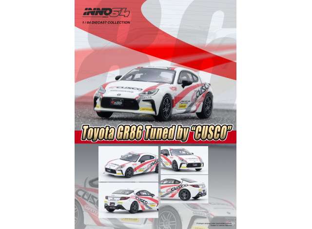 PRE-ORD3R Inno64 Modeliukas 1/64 Toyota GR86 Tuned by *CUSCO*, white/green/red