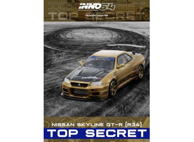 PRE-ORD3R Inno64 Modeliukas 1/64 Top Secret R34 GT-R, gold