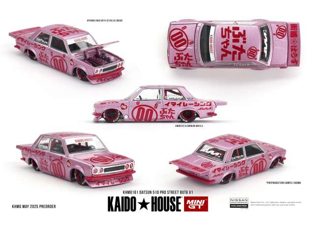 PRE-ORD3R Mini GT Modeliukas 1/64 1969 Datsun 510 Pro Street Buta V1, pink