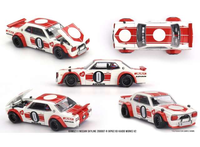 PRE-ORD3R Mini GT Modeliukas 1/64 1969 Nissan Skyline GT-R (KPGC10) Kaido Works V2, white/red