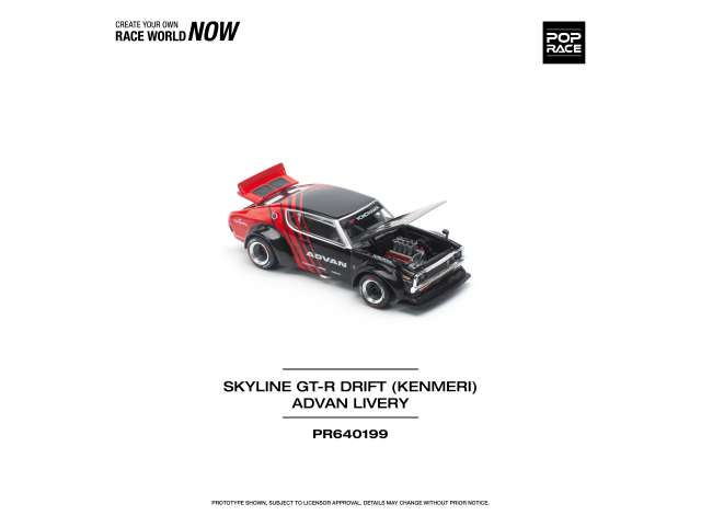 PRE-ORD3R Tarmac Modeliukas 1/64 Skyline GT-R Drift (Kenmeri) Advan Livery, red/black