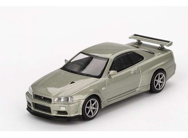 PRE-ORD3R Mini GT Modeliukas 1/64 2002 Nissan Skyline GT-R (R34) V-Spec II, Nur millenium jade