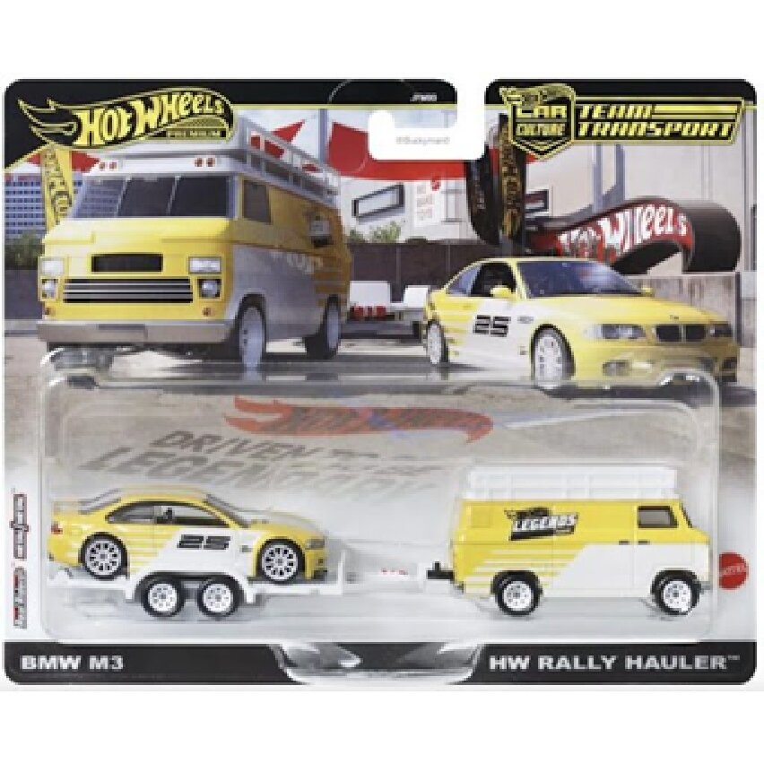 PRE-ORDER Hot Wheels Premium Team Transport Modeliukas Rally Hauler with BMW M3, yellow/white