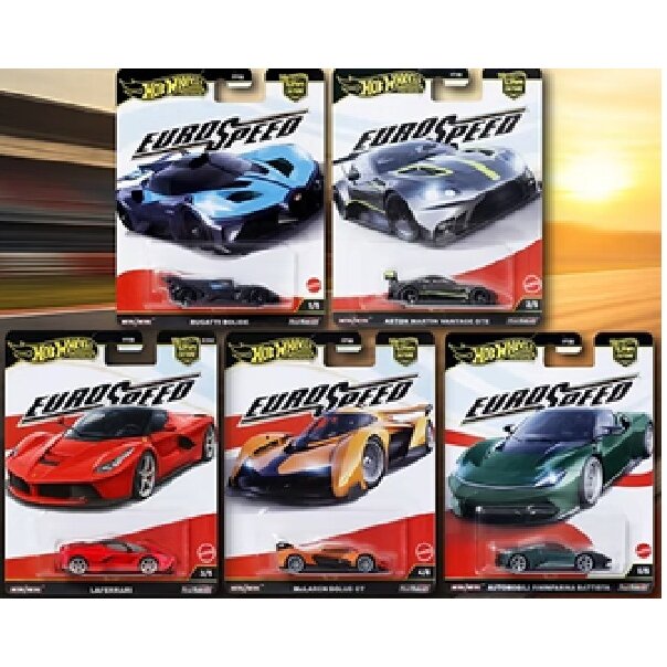 PRE-ORDER Hot Wheels Premium Car Culture Euro Speed Modeliukų rinkinys (Laferrari,Aston Martin Vantage,Bugatti Bolide,McLaren Solus,Automobili Battista)