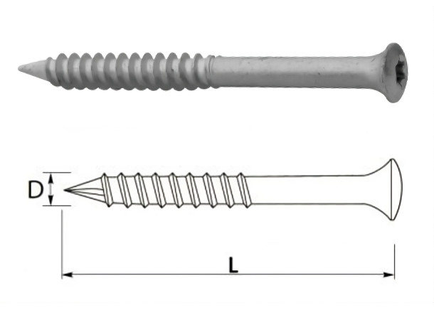 Sraigtas ETANCO TX25, plokštiems stogams, į betoną, medį Ø6.3mm, 60-250mm
