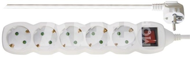 Ilgiklis 5 lizdų 5m su įžeminimu, jungikliu 3x1,5mm White