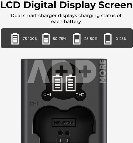 K&F Concept K&F NP-W235 2200mAh Digital Camera Dual Battery with Dual Channel Charger, for Fuji Camera Charger