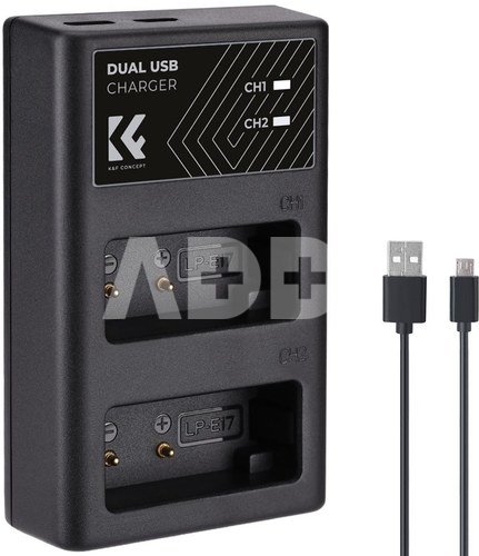 K&F Concept K&F LP-E17 Digital Camera Dual Channel Charger with type c Charging Cable