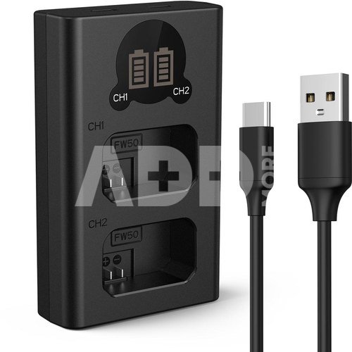 K&F Concept K&F NP-FW50 Digital Camera Dual LED Display Screen charger;Supports Micro USB and Type-C charging