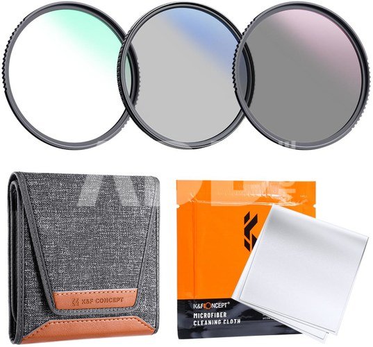 K&F Concept 67mm 3pcs Professional Lens Filter Kit (MCUV/CPL/ND4) + Filter Pouch+3pcs*Cleaning Cloth