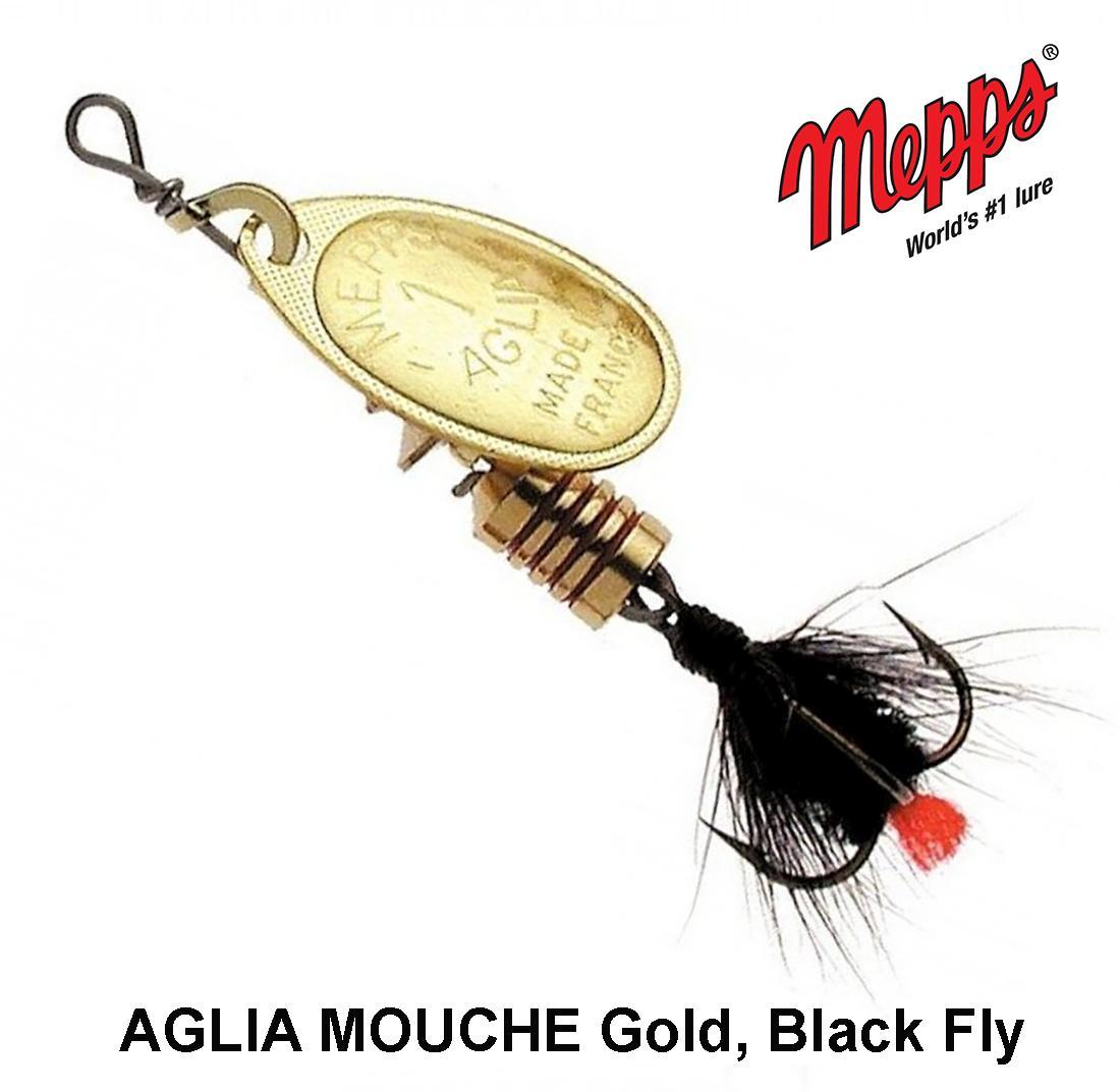 Sukriukė Mepps AGLIA MOUCHE Gold, Black Fly 4.5 g