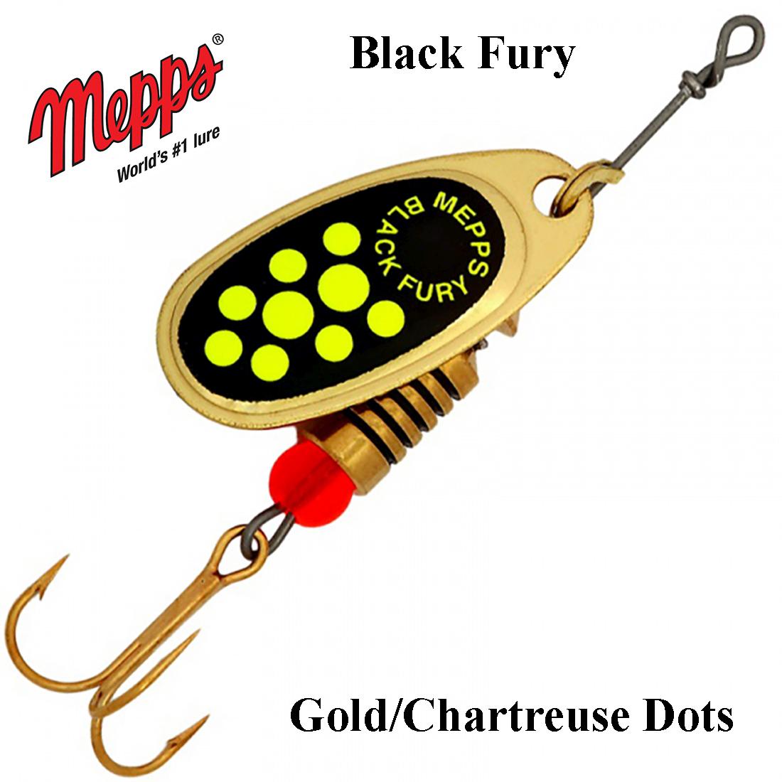 Sukriukė Mepps Black Fury Gold Chartreuse Dots 1.5 g