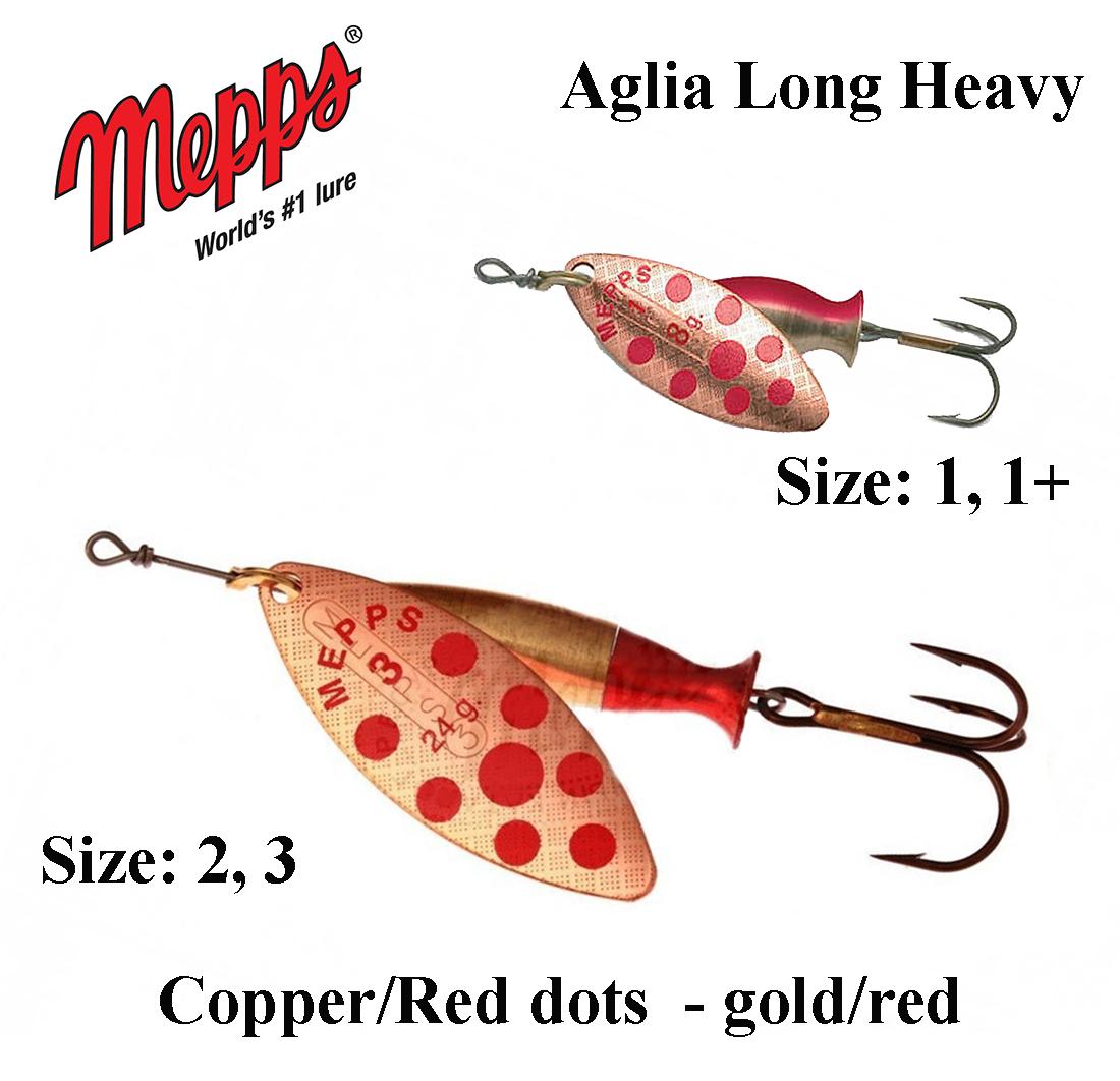 Sukriukė Mepps Aglia Long Heavy Copper/Red Dots-Gold/Red 8 g