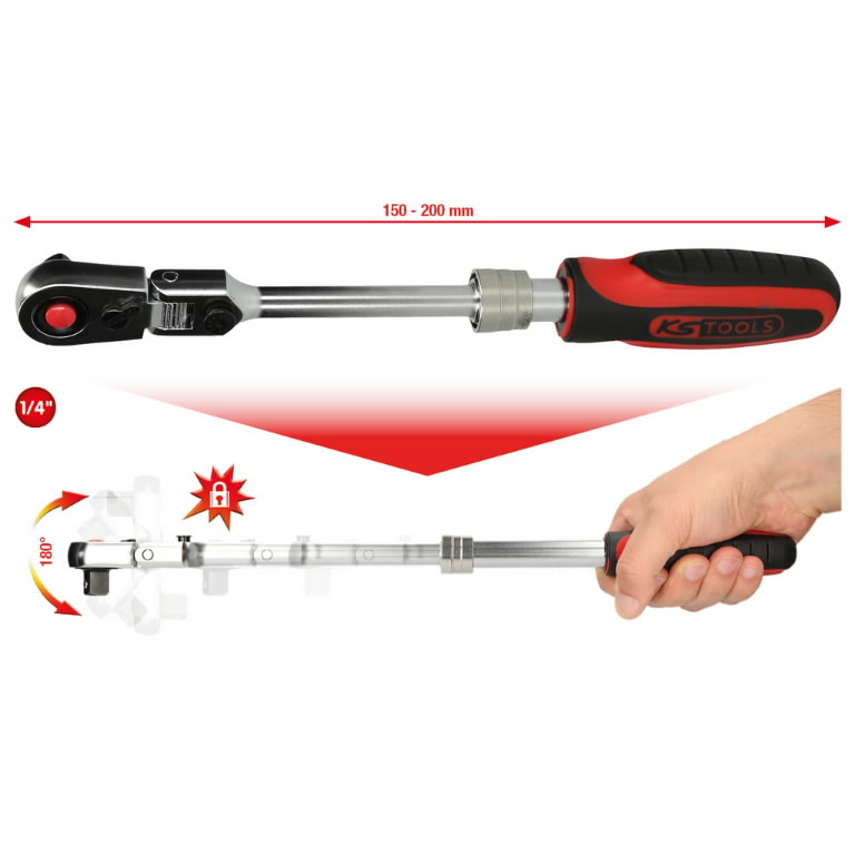 Terkšlė teleskopinė, 1/4" SlimPOWER, su šarnyru, 72 dantų, KS Tools