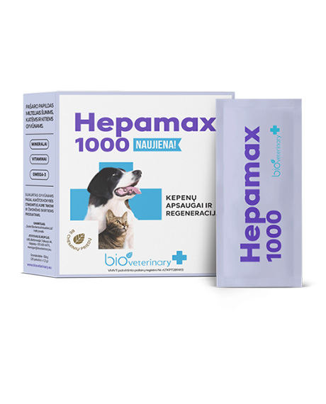 Bioveterinary Hepamax 1000 papildai šunims ir katėms kepenų veiklai, N28