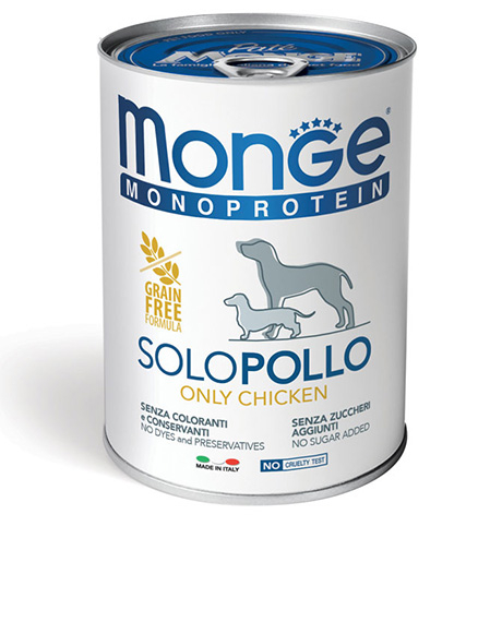 Monge Monoprotein Solo vištienos konservai šunims, 6x400 g