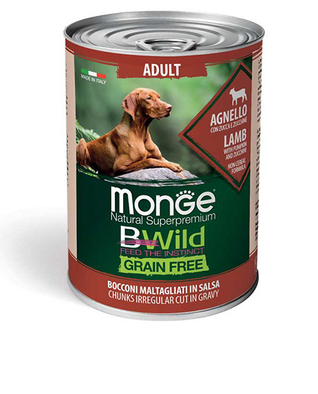 Monge BWild Adult konservai šunims su ėriena, 6x400 g