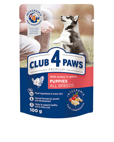 Club 4 Paws Puppies konservai šuniukams su kalakutiena padaže, 100 g