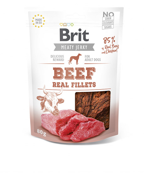 Brit Jerky Beef Real Fillets skanėstai šunims jautiena, 80 g