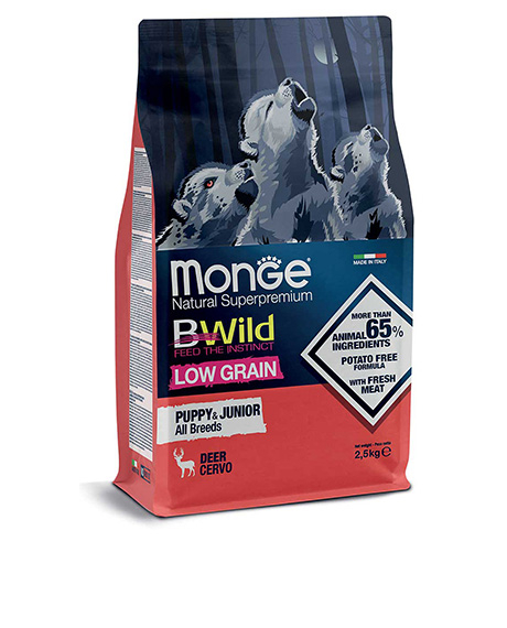 Monge BWild Puppy - Junior maistas šunims su elniena : Pakuotė - 2.5 kg