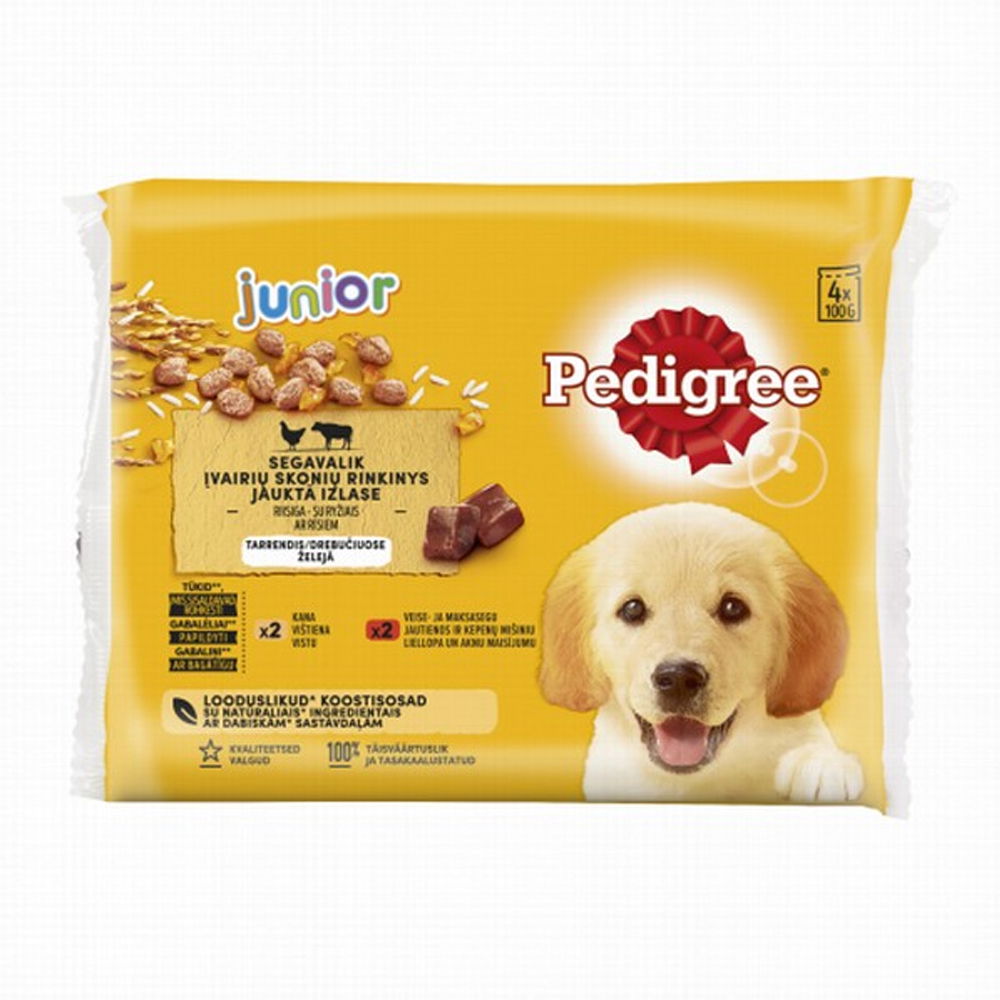 Šunų ėdalo rinkinys PEDIGREE Junior, 4 x 100 g x 13 vnt. pakuotė