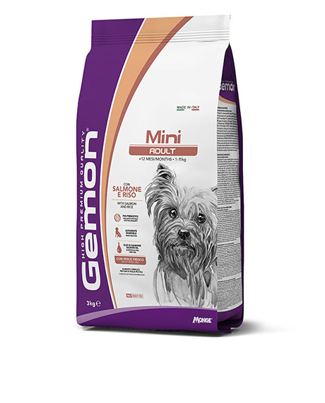 Gemon Dry Dog Mini Adult sausas maistas mažų veislių šunims su lašiša ir ryžiais, 3 kg