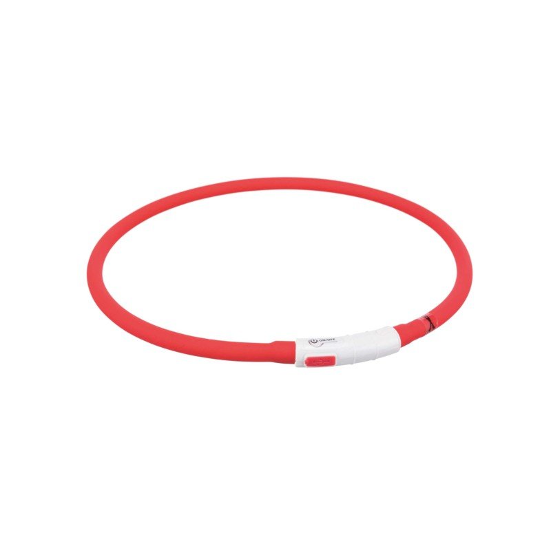 TRIXIE LED antkaklis USB silikonas XS-XL 70cm/10mm raudonas