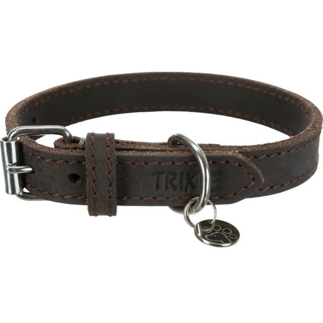 TRIXIE Rustic rieb. odos antkaklis L-XL 57-66cm/30mm tams. rudas