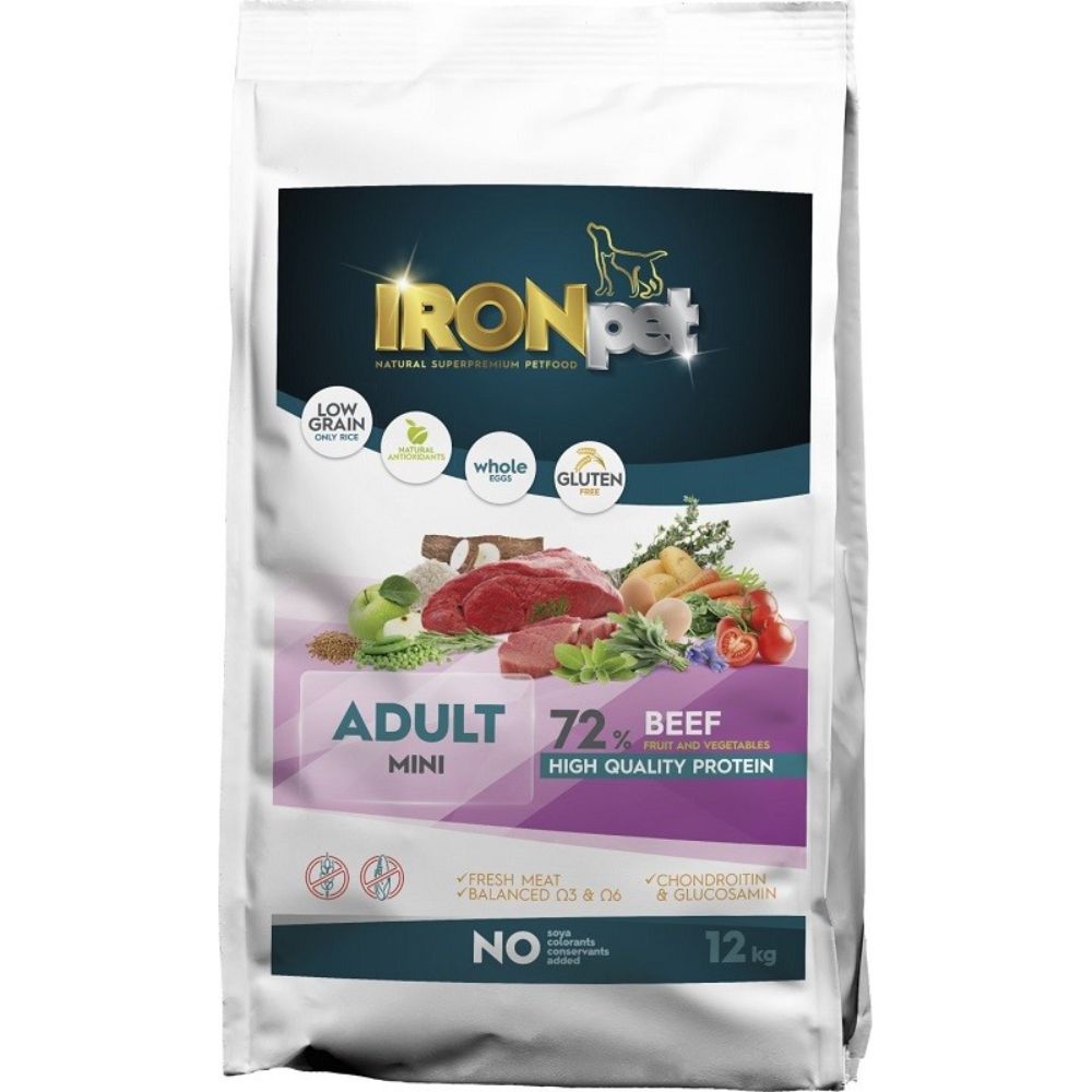 IRONpet BEEF Mini Adult vieno baltymo pašaras suaugusiems šunims - Produkto Svoris 1.5kg