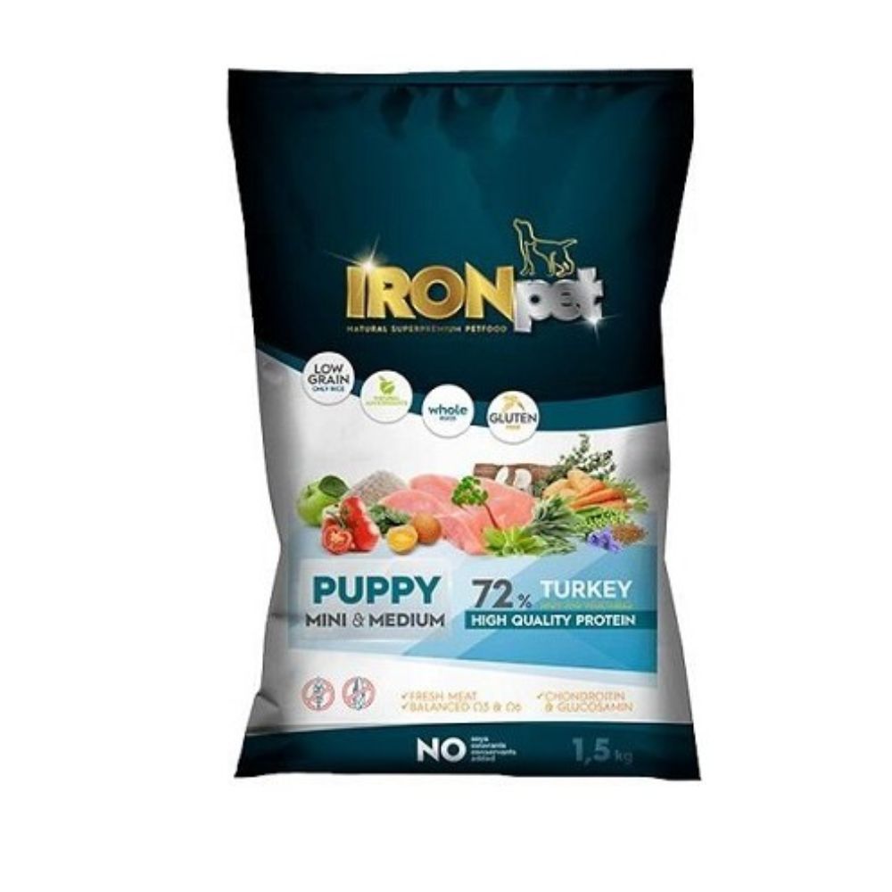 IRONpet TURKEY Puppy Mini & Medium vieno baltymo pašaras šunims iki 1 metų 1.5kg