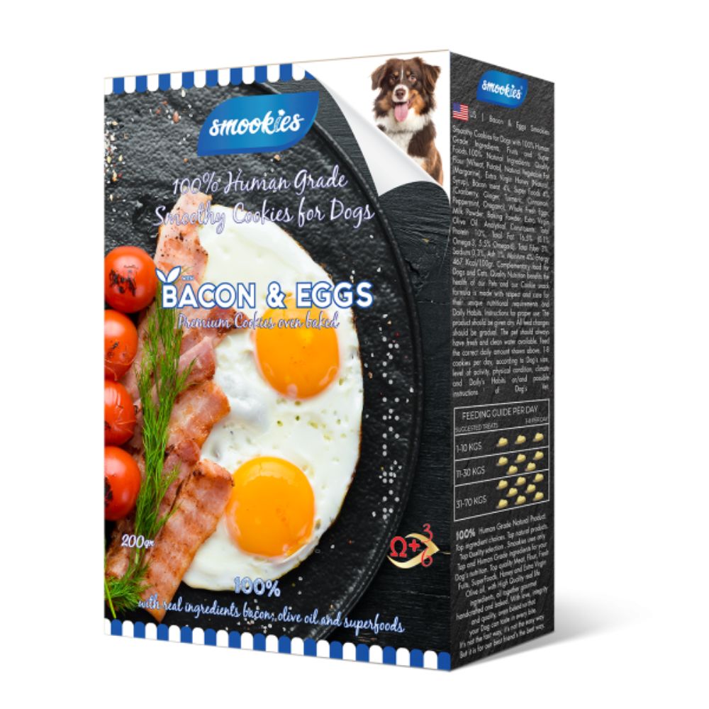 Smookies - Bacon & Eggs sausainiai šunims su kumpiu ir kiaušiniais, 200g