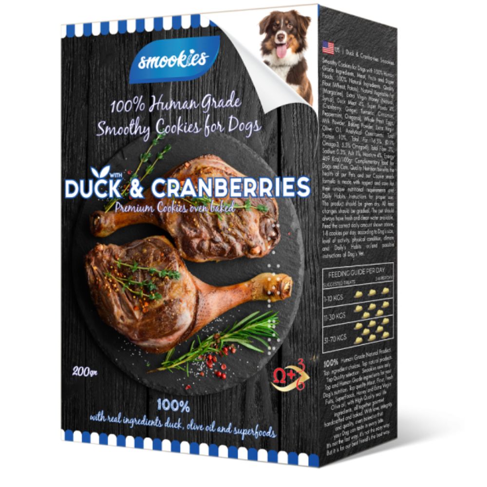 Smookies - Duck & cranberries sausainiai šunims su antiena, 200g