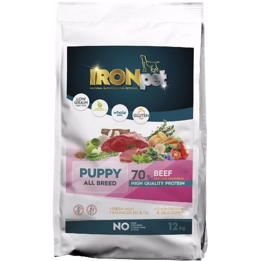 IRONpet BEEF Puppy All Breed vieno baltymo pašaras šunims iki 1 metų 12kg