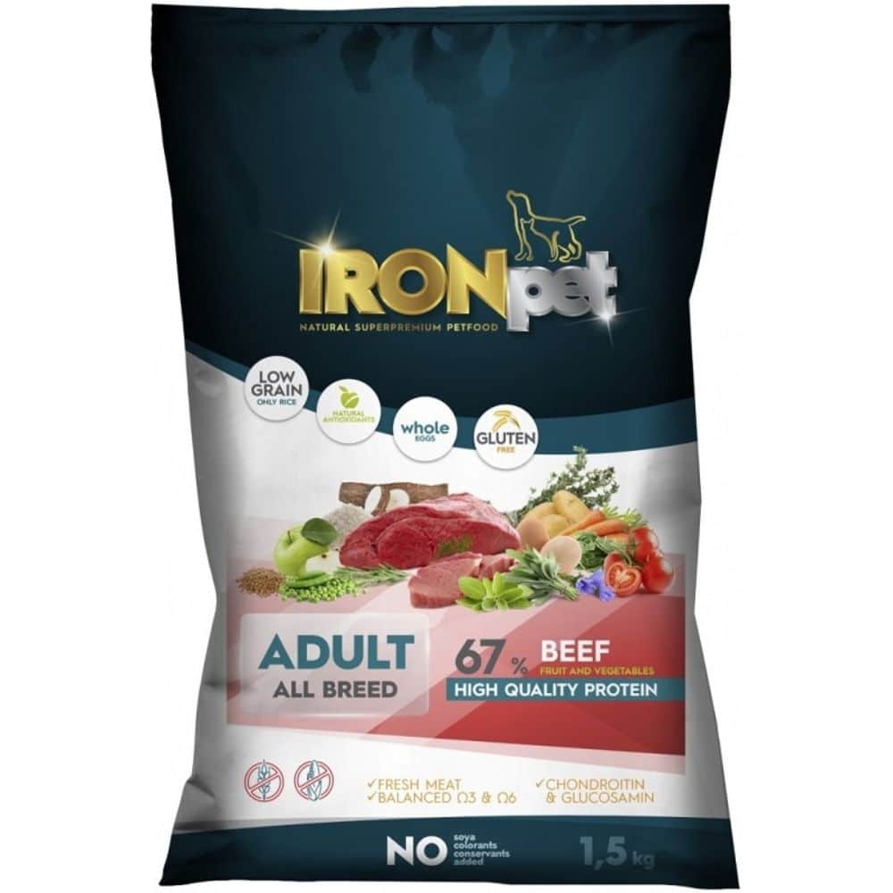 IRONpet BEEF Adult All Breed vieno baltymo pašaras suaugusiems šunims 1,5 kg