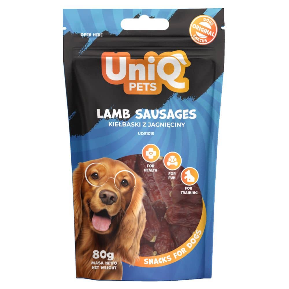 UNIQ PETS lamb sausages 80g skanėstas šunims ėrienos dešrelės