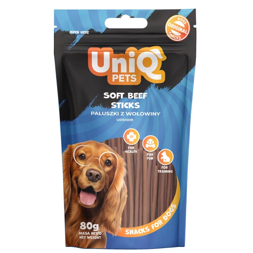 Uniq Pets soft beef sticks - skanėstas šunims jautienos mėsos juostelės 80g