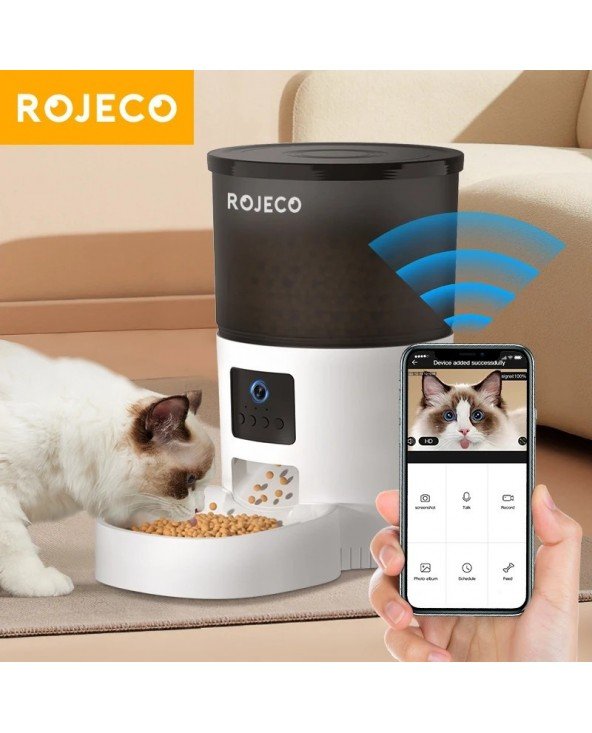 ROJECO Automatinis kačių, šunų šėryklėlė su kamera Vaizdo maisto dozatorius Pet Smart balso įrašymo įrenginys Nuotolinio valdymo