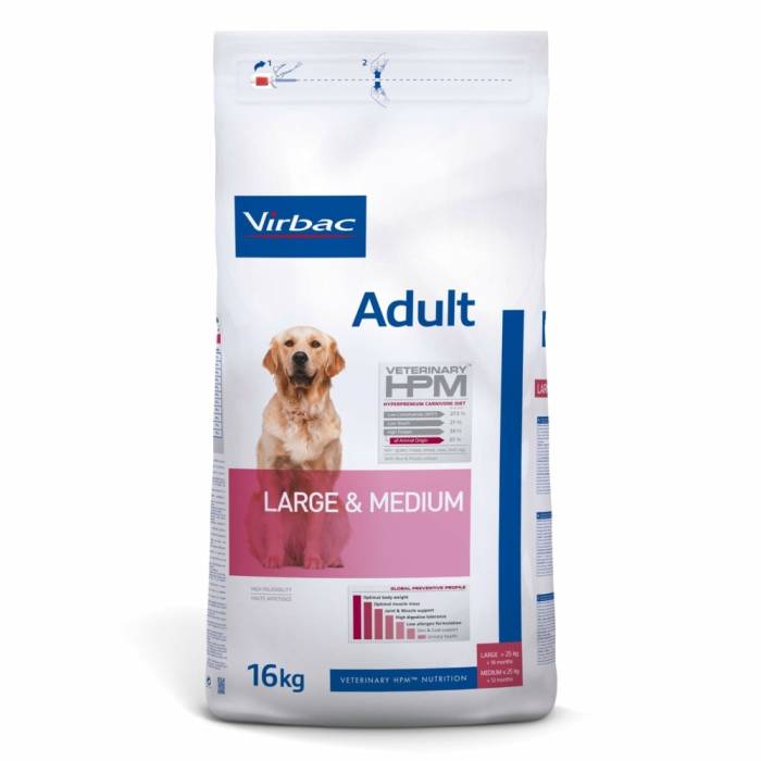 Virbac Veterinary HPM Adult Dog Large - Medium visavertis ėdalas didelių ir vidutinių veislių šunims, 16 kg