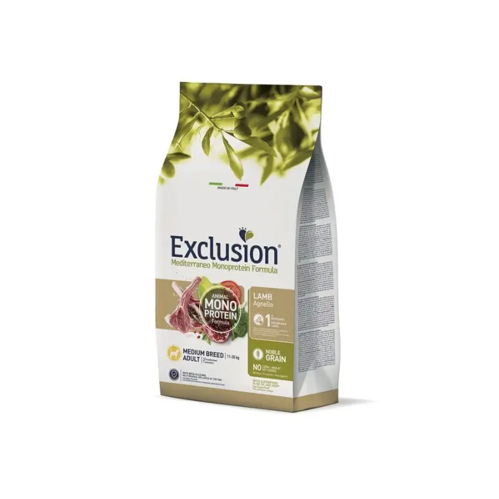 Exclusion Mono Protein Mediterraneo sausas maistas vidutinių veislių šunims su ėriena, M, 3 kg
