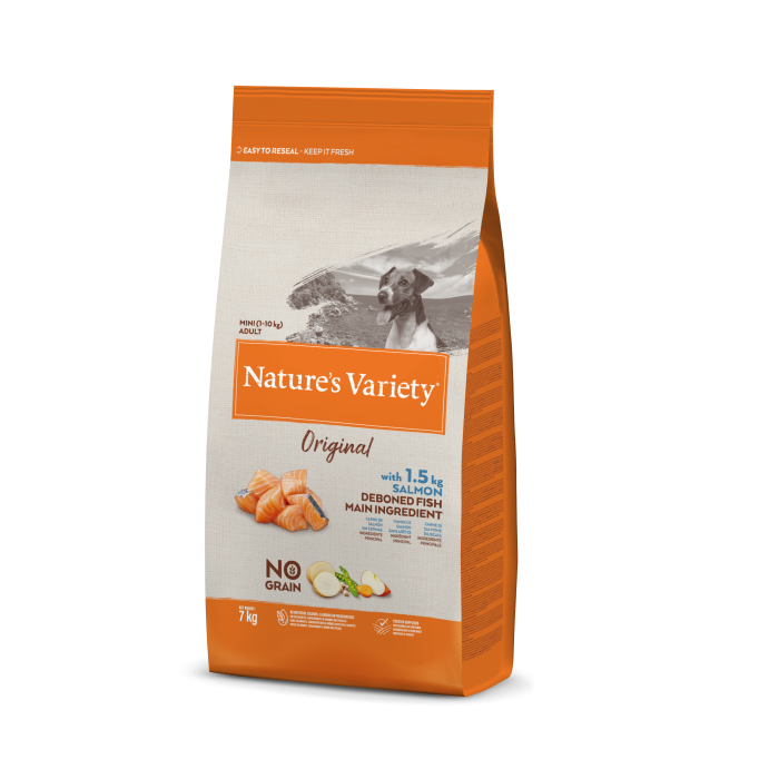 Nature's Variety Original Mini Adult Salmon begrūdis, sausas maistas mažų veislių šunims, 7 kg