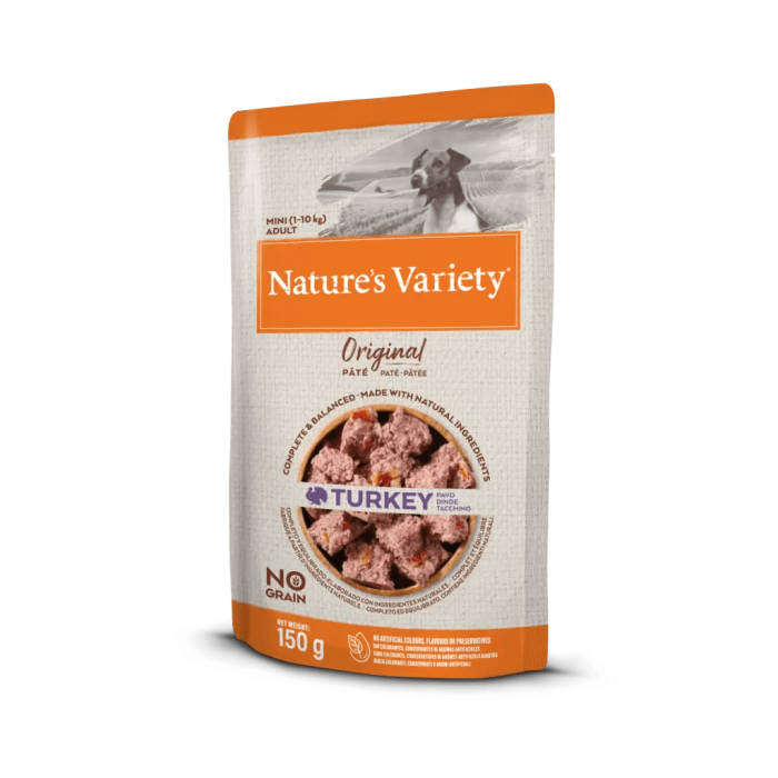 Nature's Variety Mini Adult Turkey begrūdis, drėgnas maistas mažų veislių šunims, 150 g