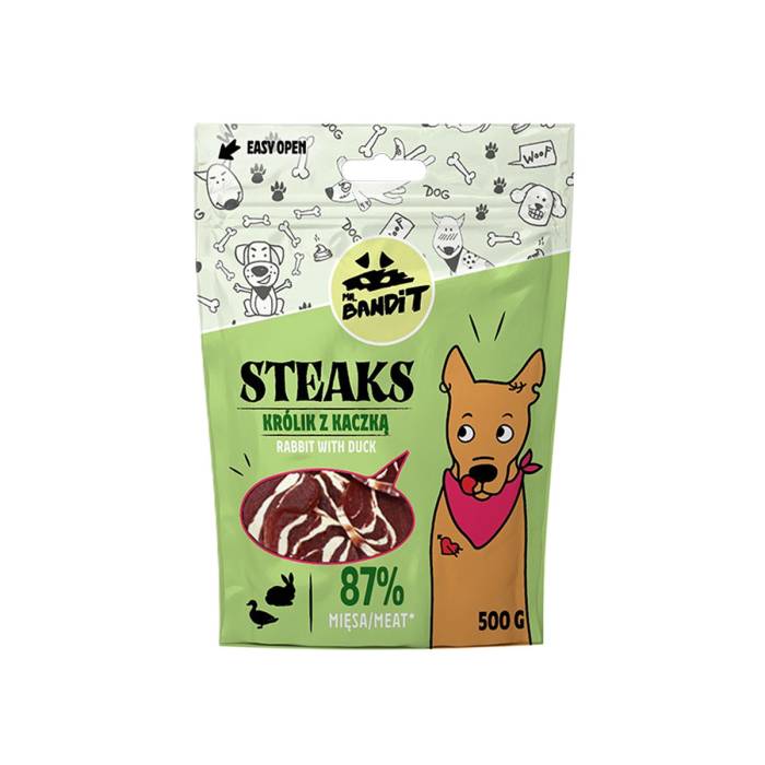 Mr. Bandit Steaks skanėstai šunims su triušiena ir antiena, 500 g