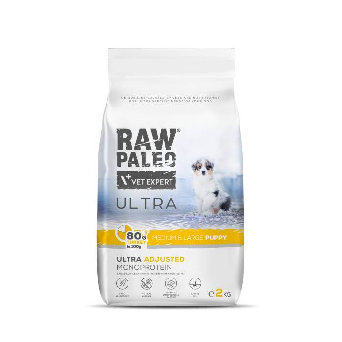 Raw Paleo Vet Expert Ultra Turkey Medium-Large Puppy begrūdis, sausas maistas šuniukams, 2 kg