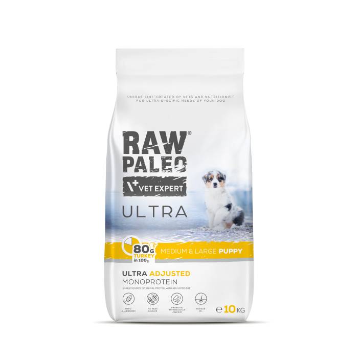 Raw Paleo Vet Expert Ultra Turkey Medium-Large Puppy begrūdis, sausas maistas šuniukams, 10 kg