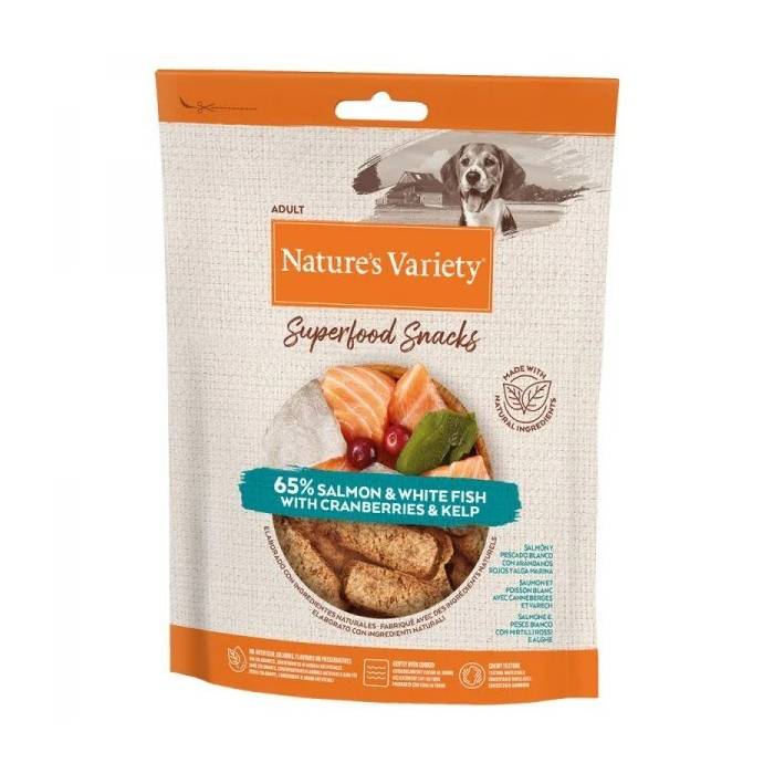 Nature's Variety Superfood Snacks Salmon and White Fish skanėstai šunims, 85 g