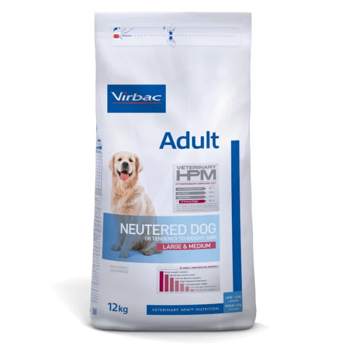 Virbac Veterinary HPM Adult Neutered Dog Large - Medium visavertis ėdalas didelių ir vidutinių veislių sterilizuotiems šunims, 12 kg