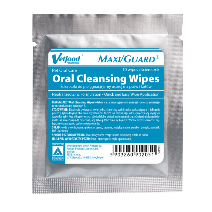 Vetfood MAXI/GUARD Oral Cleansing Wipes burnos valymo servetėlės,10 vnt.