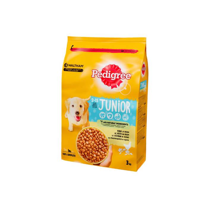 Sausas šunų ėdalas PEDIGREE Junior, su vištiena, 3 kg x 3 vnt. pakuotė