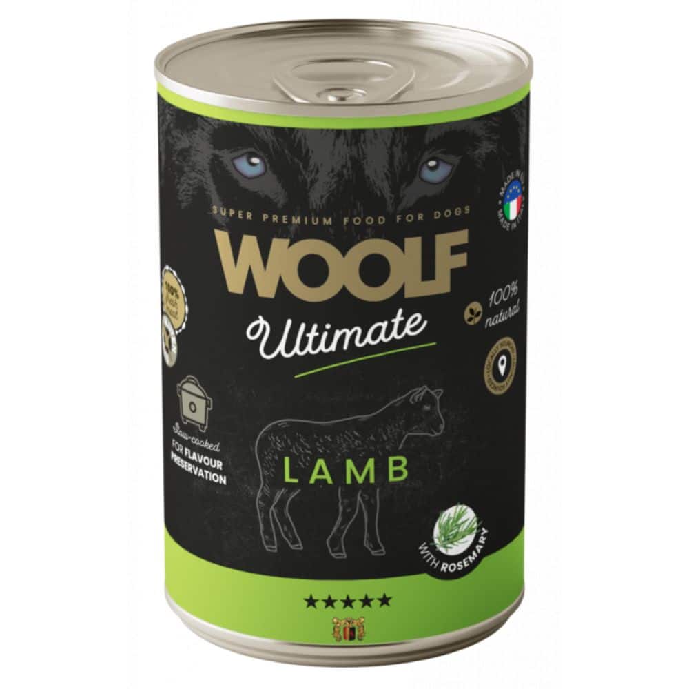 WOOLF ULTIMATE LAMB WITH ROSEMARY begrūdžiai konservai šunims su ėriena 400g